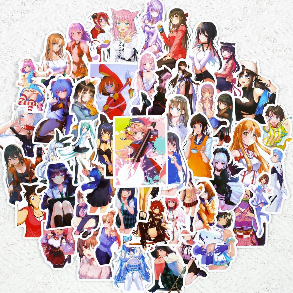 50 Non-Revealing Beautiful Woman Stickers, Sexy Beautiful Woman Stickers Cartoon Motorcycle Guitar Graffiti Stickers