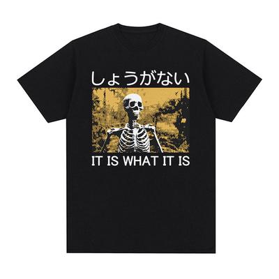 Camiseta gráfica vintage esqueleto It Is What It Is, moda masculina, roupa gótica, camiseta masculina casual, 100% algodão, camisetas grandes