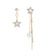 Asymmetrische super funkelnde Zirkon-Stern-Ohrringe, lange Quasten-Temperament-Ohrringe, koreanische Kristall-Perlen-Ohrstecker.