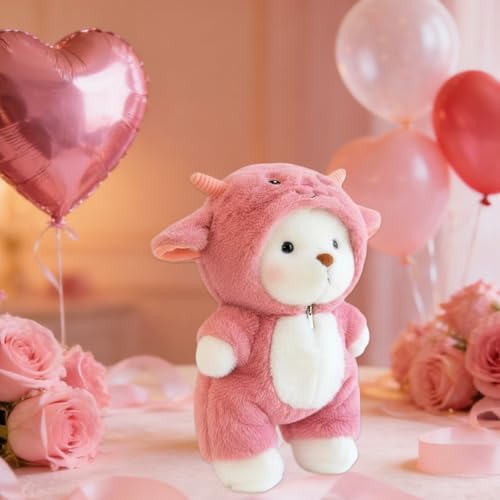 RxaGtn Personalized Teddy Bear with Zipper, Custom Name Plush Toy, Pink Clothes Bear, Travel Companion, Girlfriend Gift