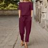 Camicetta a maniche corte da donna estiva Set di pantaloni stile harem 2 pezzi Tuta solida Set di due pezzi Completo allentato Set di abbinamenti casual