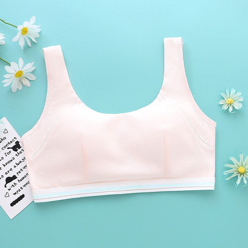 Three-Stage High School Girls  Bra for the Developmental Period, No Underwire, Breathable, Comfortable, Sports Shock-Proof, Quick-Drying Underwear 75B Light pink