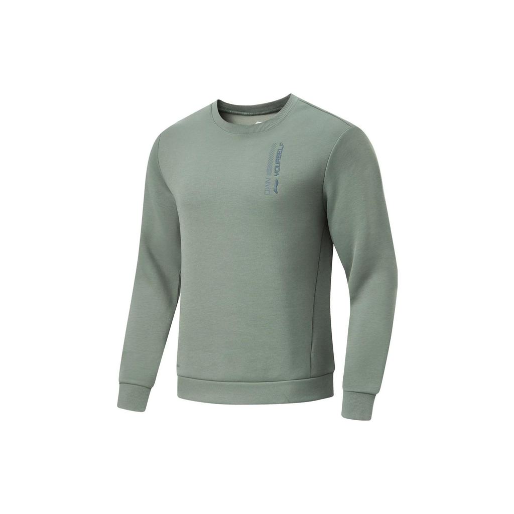 Li Ning Fitness Series Sweatshirts Men's Gray Green Crew Neck Moderate Regular AWDT791-5