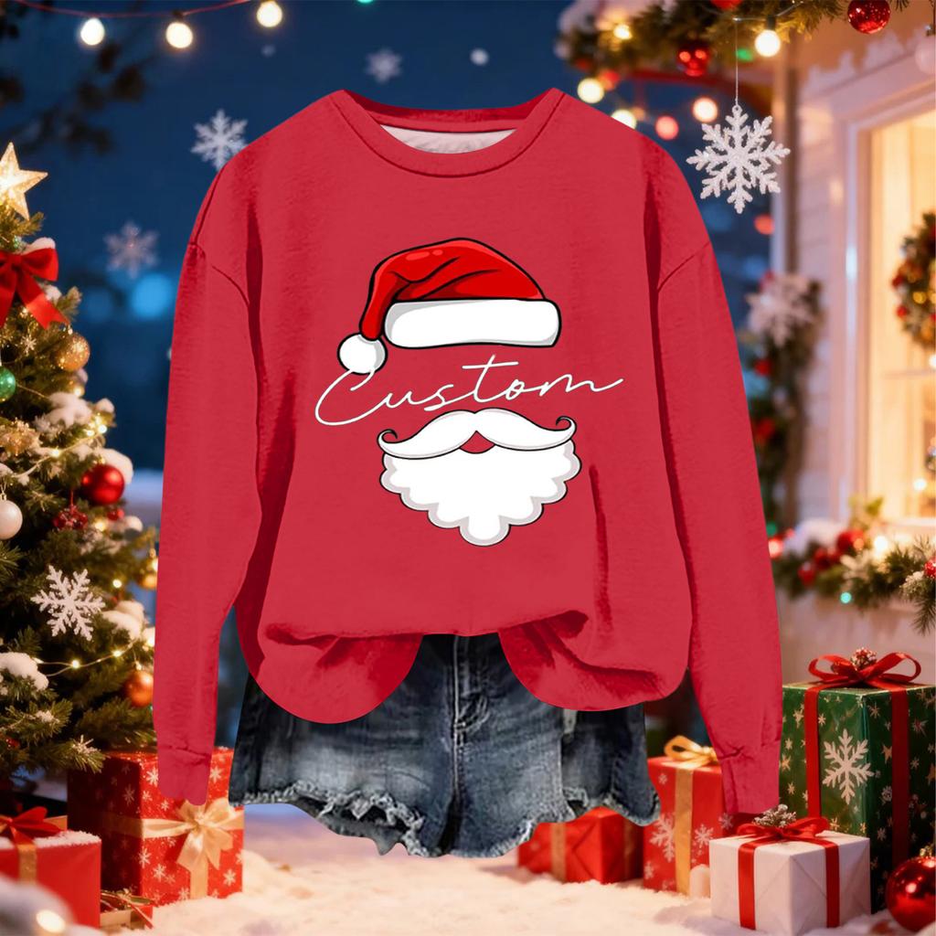 Women's Fashionable Casual Long-Sleeved Christmas Letter Print Crew-Neck Sweatshirt