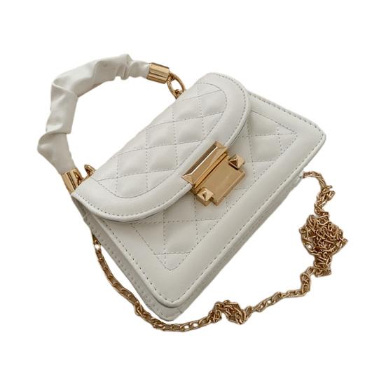 Women Quilted Diamond Shoulder Pattern Top Handle Bag Stylish Bag with Chain белый