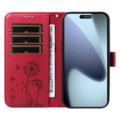 For iPhone 17 Pro Leather Wallet Case with Strap Dandelion Imprint Phone Stand Cover