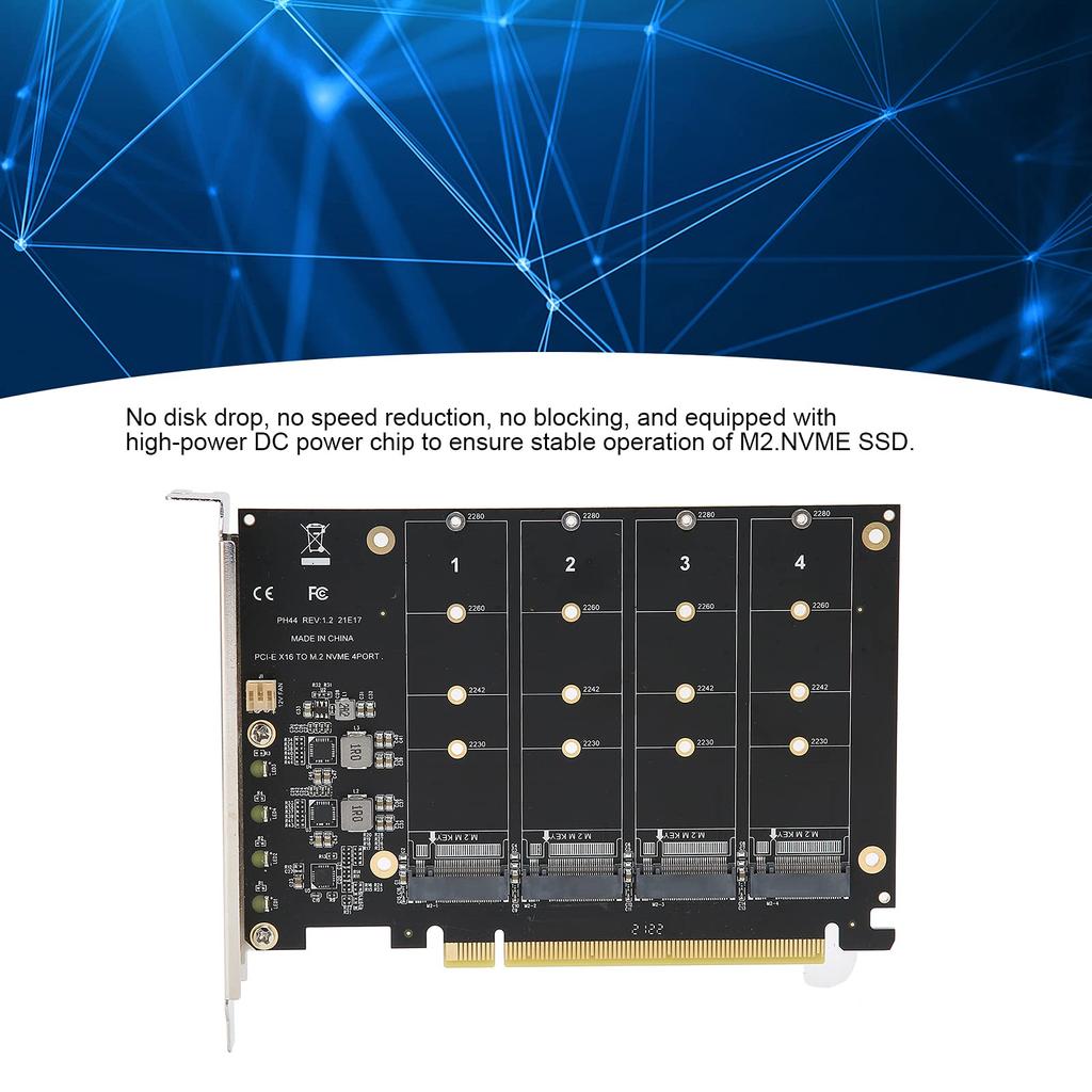 M.2 PCIE Adapter, Adapter Card 4-Port M.2 NVMe SSD To PCIEX 16M Key Hard Drive Converter Reader Expansion Card (PH44)