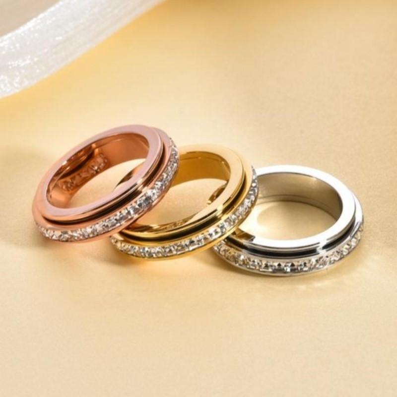 Stainless Steel Rotatable Anxiety Ring with CZ Gemstone Ring for Women Men Unisex Stress Relief Statement Rings Jewelry Gifts
