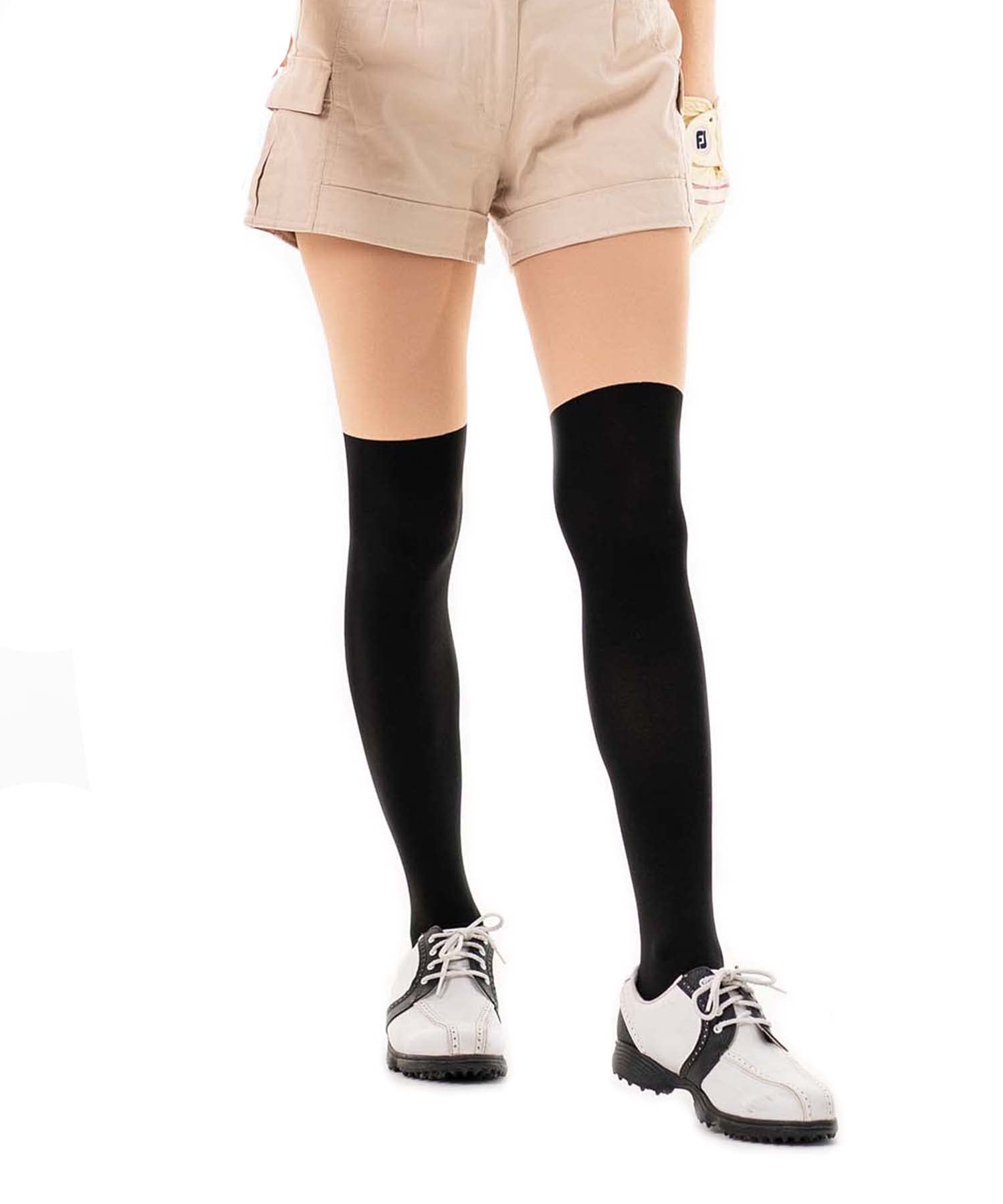 

HUSTONY Корейский гольф-трикотаж для весны и осени Выше носков с защитой от УФ-лучей, Двухцветные леггинсы, До колена (Бежевый/Черный, Колено)