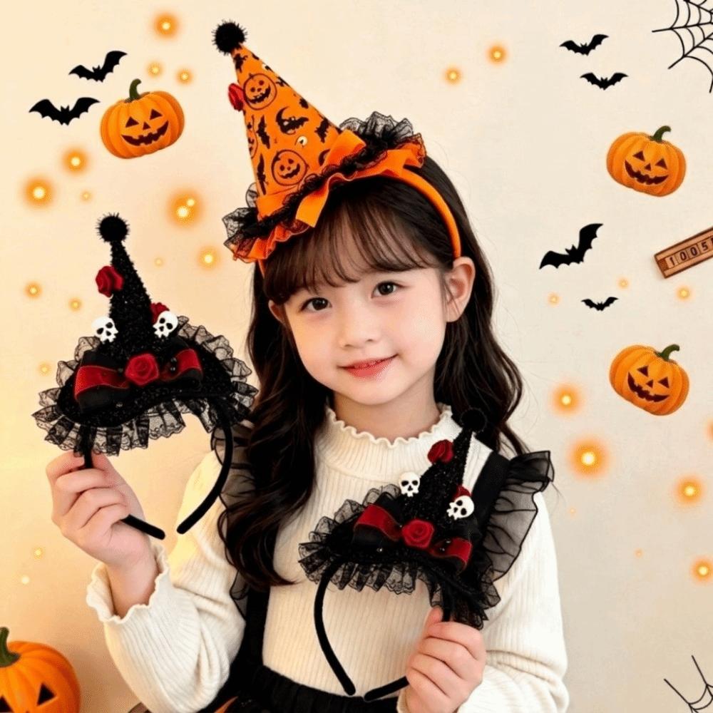 Lace Halloween Witch Hat Hair Hoop Flower Halloween Headband Cute Halloween Party Hair Band Girl