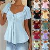 Camiseta Casual Feminina Decote V com Cordão na Cintura Vazada Manga Curta