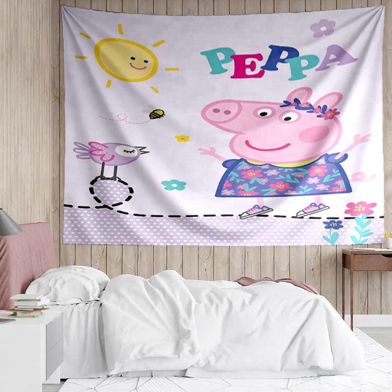 Peppa Pig Print Tapestry, Backdrop, Easy Setup, Ideal for Bedroom, Office & Living Room, with Aesthetic Wall Hanging Decor.