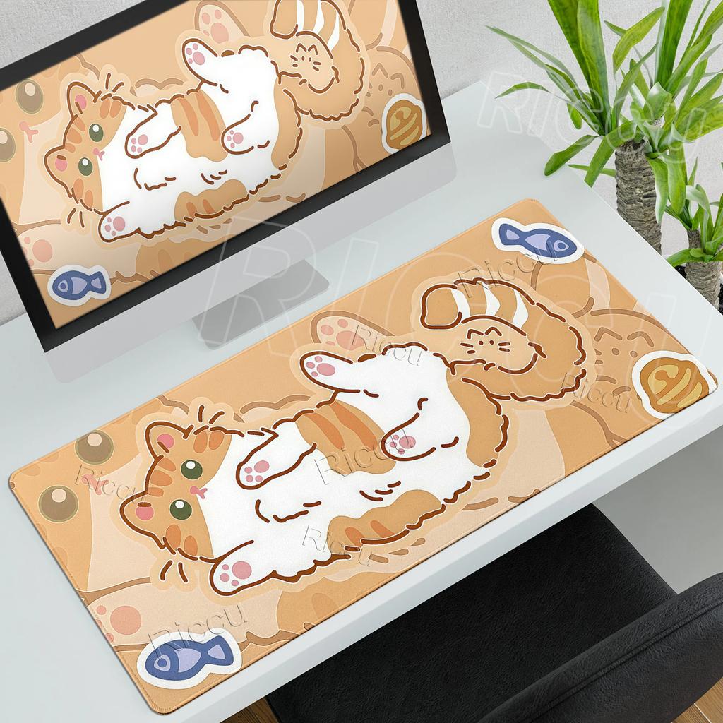 Large Kawaii Pretty Mouse Pad Cute Kitty Computer Keyboard Professional Mouse Mat LockEdge Rubber Non-slip Base Aesthetic Carpet
