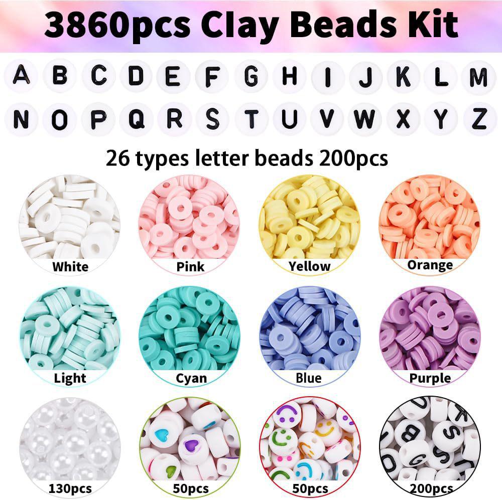 Polymer Clay and Letter Beads Friendship Bracelet Kit - 4000 Beads, 32 Grids