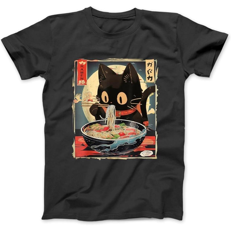 Kawaii Cat Eating Ramen Noodles Anime Gift Girls Teens T-Shirt BLK Men s Women s Unisex Longsleeve, Tanktop Hoodie S разноцветный