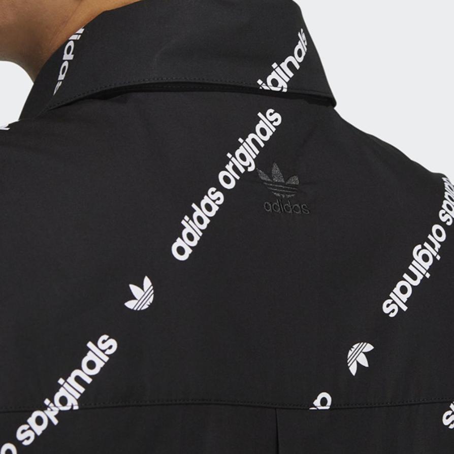 Adidas Originals Trefoil Print Letter Snap Button Long Sleeve Shirt Unisex Tops Black HU1229