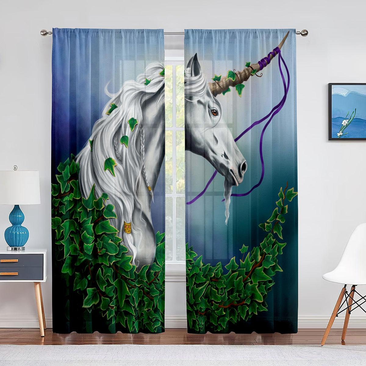 Красочные единороги Радуга Принт Узор Прозрачная вуаль Шторы для спальни Гостиная Кухня — фото 13