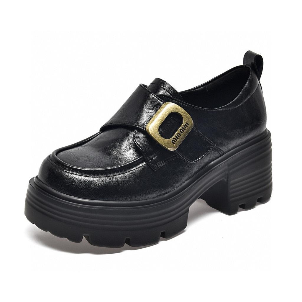 Platform shoes women's autumn and winter square buckle waterproof table muffin and one-pedal single shoes four-season shoes