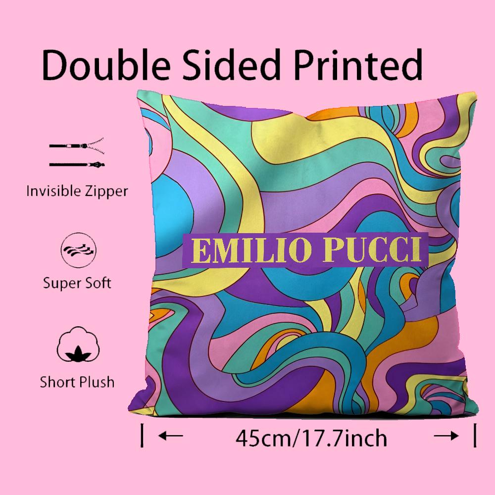 E-EE-Emilio logo P-Pucci Pillow Case Anti-dustmite Pillowcase Invisible zipper silky short plush Sofa cushion cover