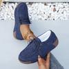 Sapatos Casuais Plataforma de Largura Larga Femininos - Tênis Retrô com Cadarço para Primavera e Outono, Sapatos Baixos do Dia a Dia com Sola Grossa