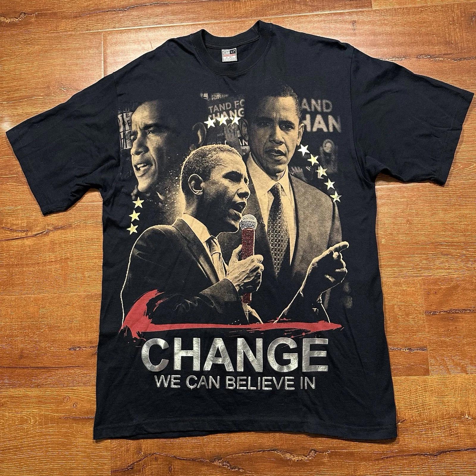 Barack Obama Change We Can Believe T Shirt Mens XLT Black Rap Tee President USA L