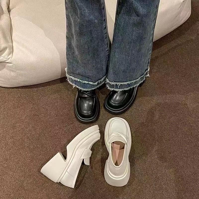 

Маленькие кожаные туфли на толстой подошве женские, весенние, новые, французские, туфли Fu Fu, британский стиль, одинарные туфли без застежек для женщин 38