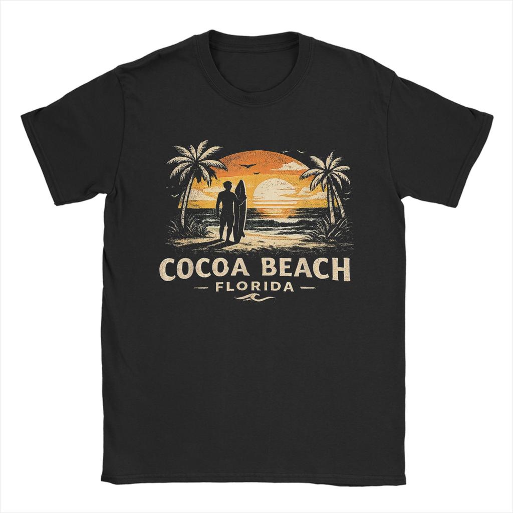 Vintage Cocoa Beach Florida Unisexs T Shirt Retro FL Sunset Tees Short Sleeve Round Neck TShirt Cotton Graphic Printed Clothing