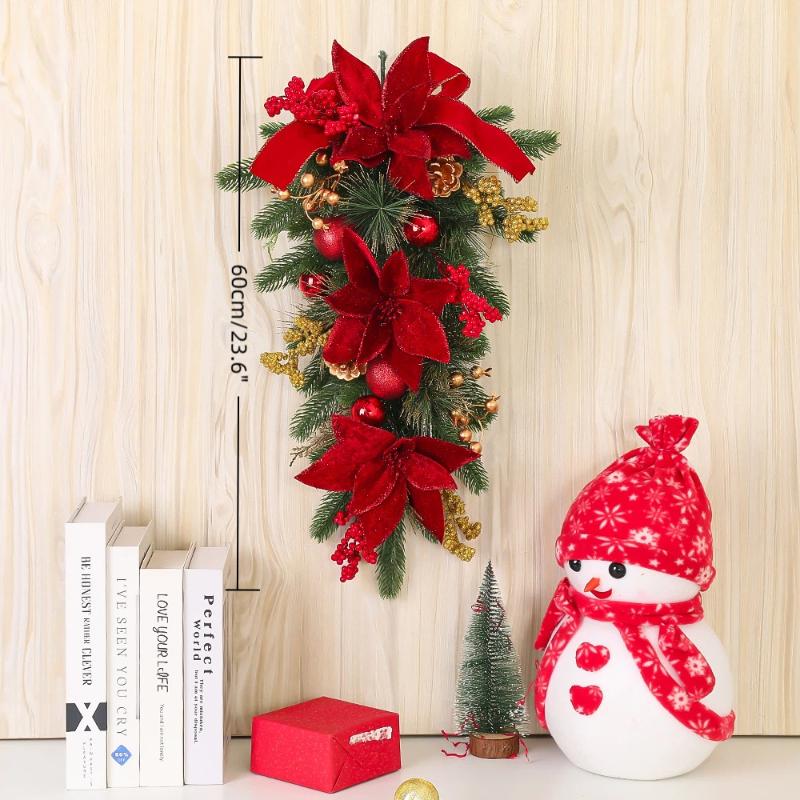60Cm Christmas Wreath Pendant Without/With Light Atmosphere Decorative Garland Home Door Window Stairs Decoration Party Supplies