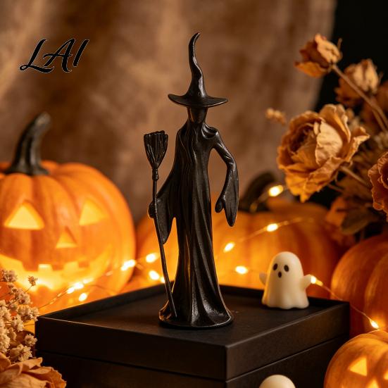 Black Cat Statue Abstract Witch Figurine Resin Statue Gothic Heavy Duty Crafts Ornament Halloween Tabletop Decor for Home Mantel Office Desk Retro