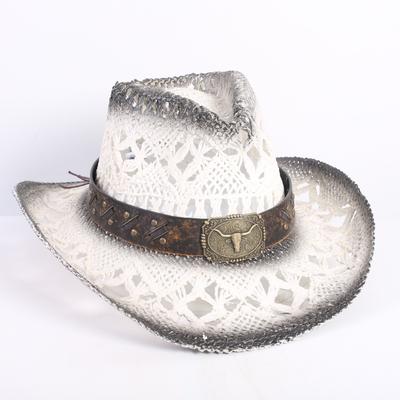 Populaire Europese en Amerikaanse mode hol geweven hoed strooien hoed heren en dames klassieke outdoor westerse denim strooien hoed