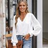 Women's V-neck Lace Patchwork Lantern Sleeve Shirt