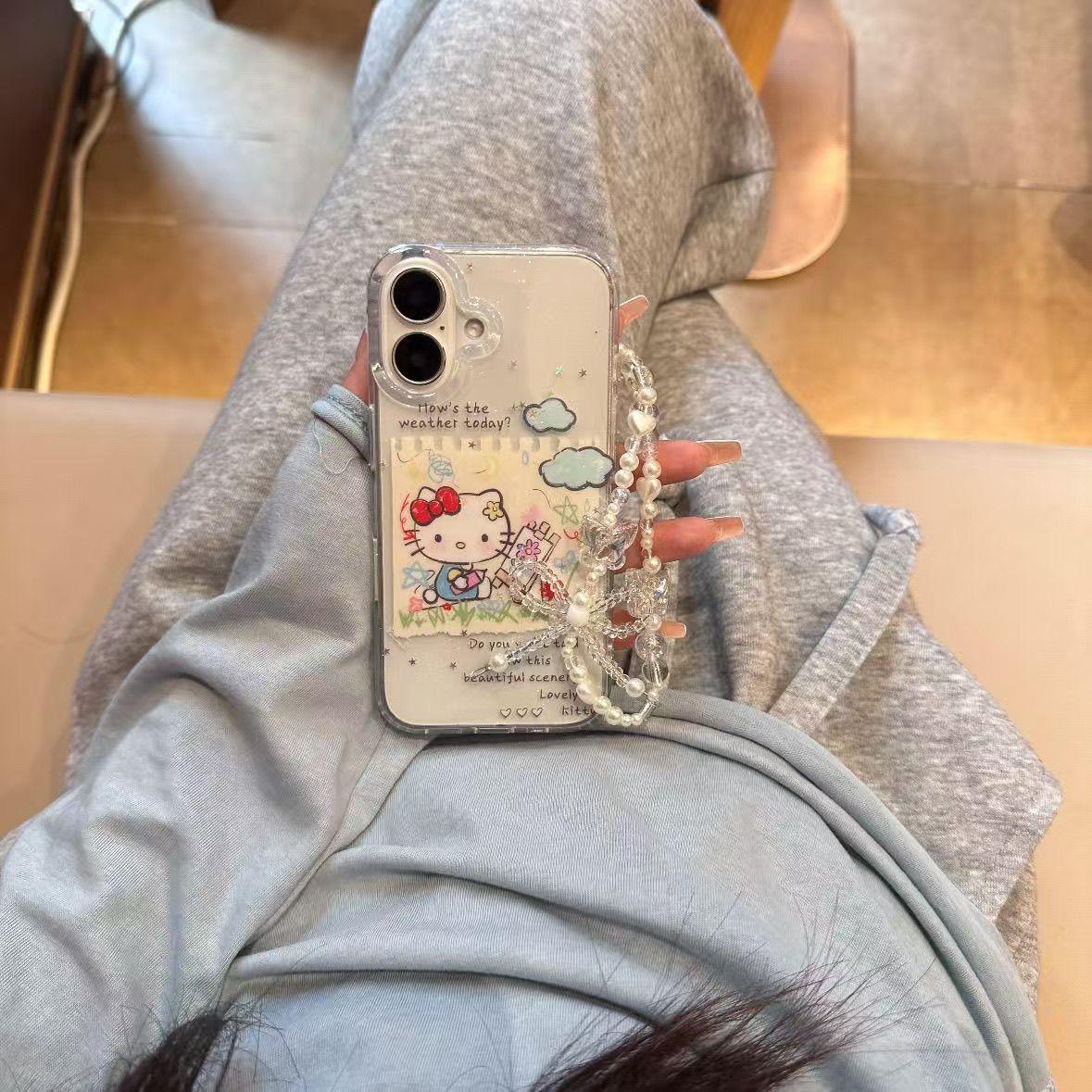 

Glitter Drawing KT Cat Transparent Phone Case for Apple Models (7/8 Plus, XR/XS, 14/12, 17 Promax 15) - Cute & Soft iPhone 12