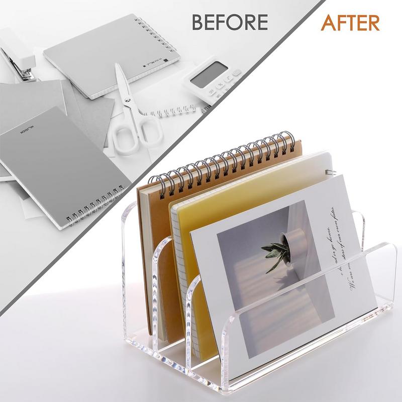 Holder File Organizer Desktop Acrylic Desk Folder Sorter Letter Stand Mail Book Paper Brochure Bin Box Storage
