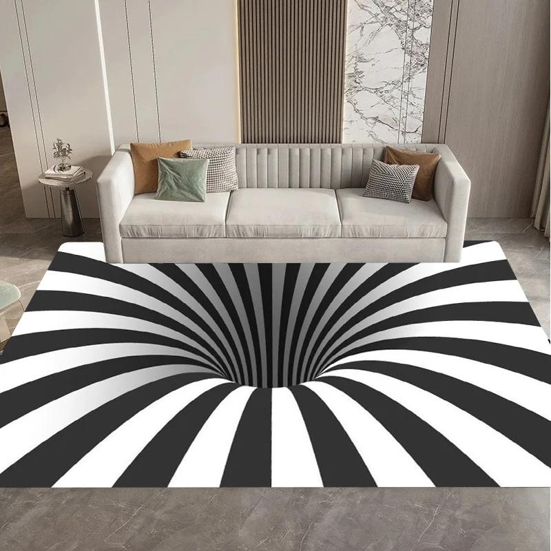 Visual 3D Black and White Grid Illusion Vortex Trap Mat Rug for Bedroom Sofa Living Room Decoration carpet