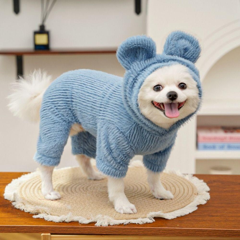 Soft Warm Puppy Winter Overall Thick Hooded Pet Pajamas Velvet Dog Jumpsuit Training