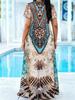 Plus Size Women's Holiday Style Round Neck Short Sleeve Long Dress