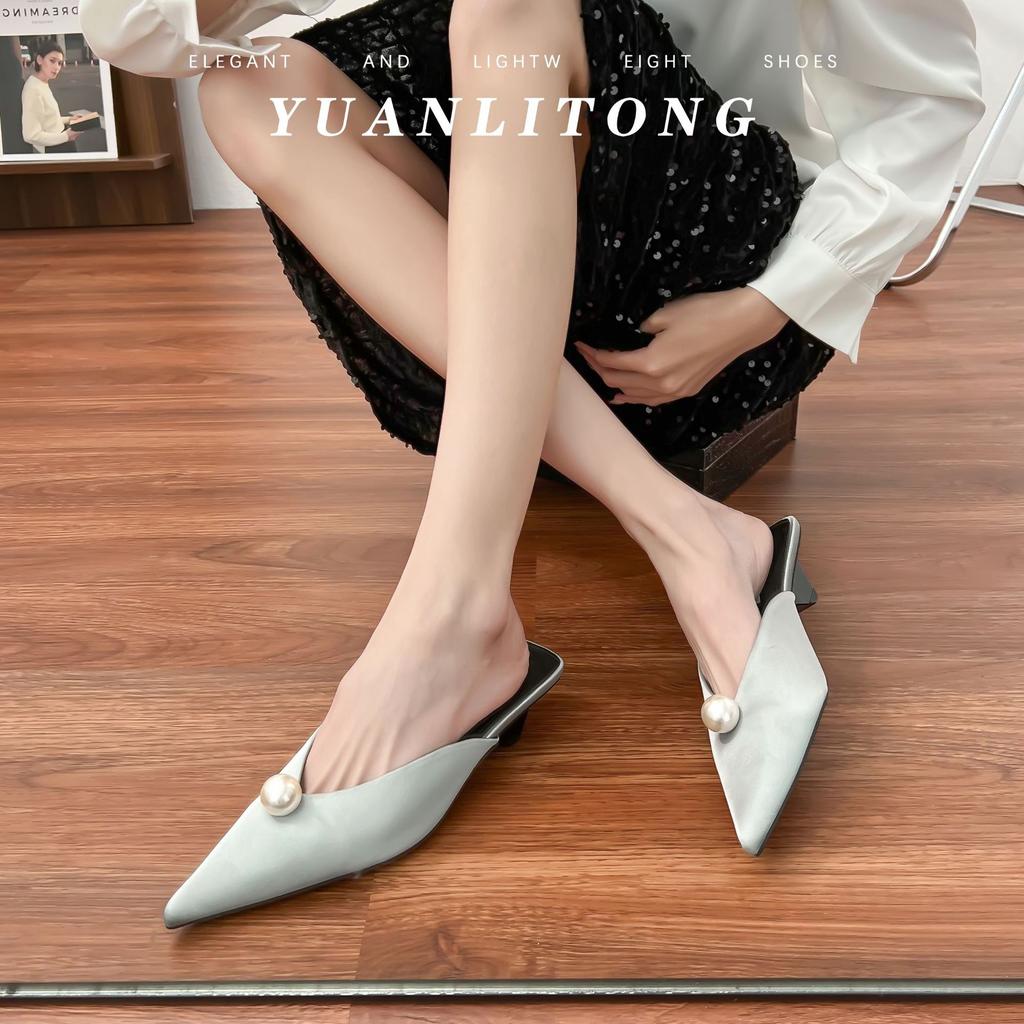 Pointed Single Shoes 2025 New French Bag Head Sandals Thick Heel Triangular Heel Empty High Heels Not Tired Feet Women's Shoes