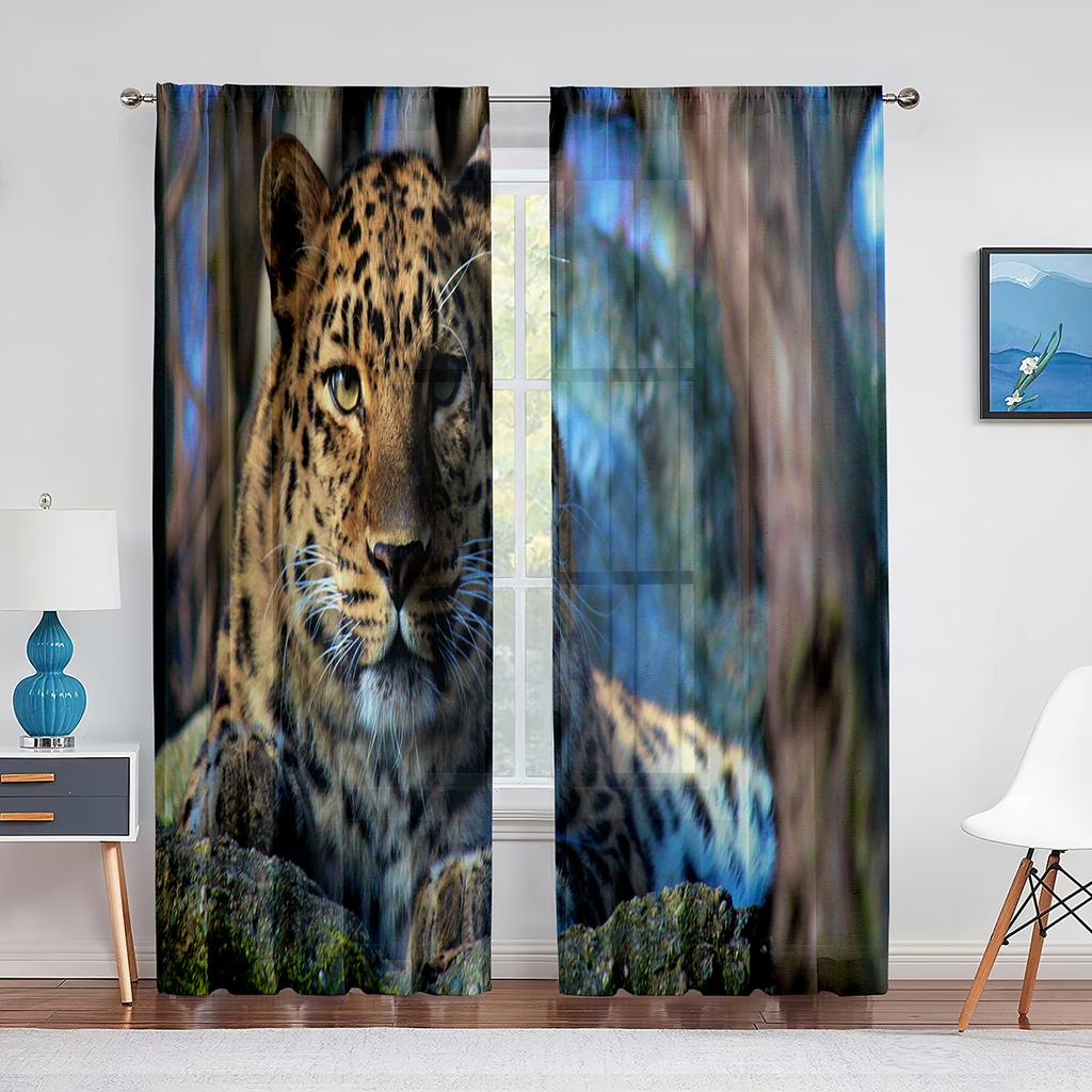 Tüllvorhang mit afrikanischem Leoparden-Geparden-Tierdruck für Wohnzimmer, Schlafzimmer, Küche, Chiffon, transparente Vorhänge, Fensterdekoration