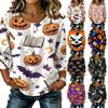 Women's Halloween Printed Round Neck Three-Quarter Sleeve Cotton Linen Blouse
