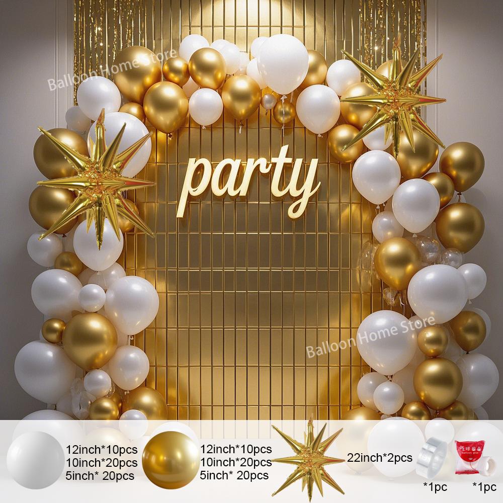 

NEW White and Gold Balloons Garland Arch Kit Starburst Foil Balloon for Wedding Anniversary Birthday Party Decorations Supplies 1set