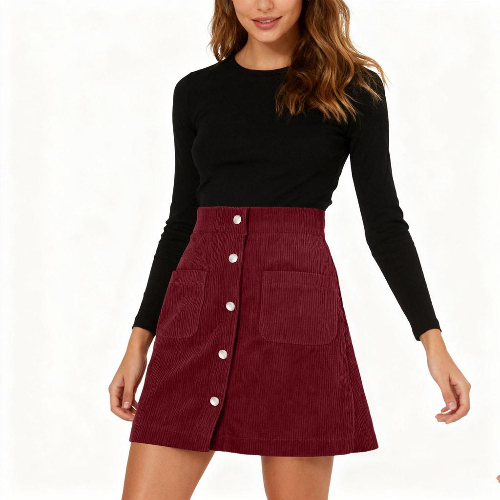 Women's Half Skirt Corduroy Tight Skirt Single-breasted Corduroy Slim