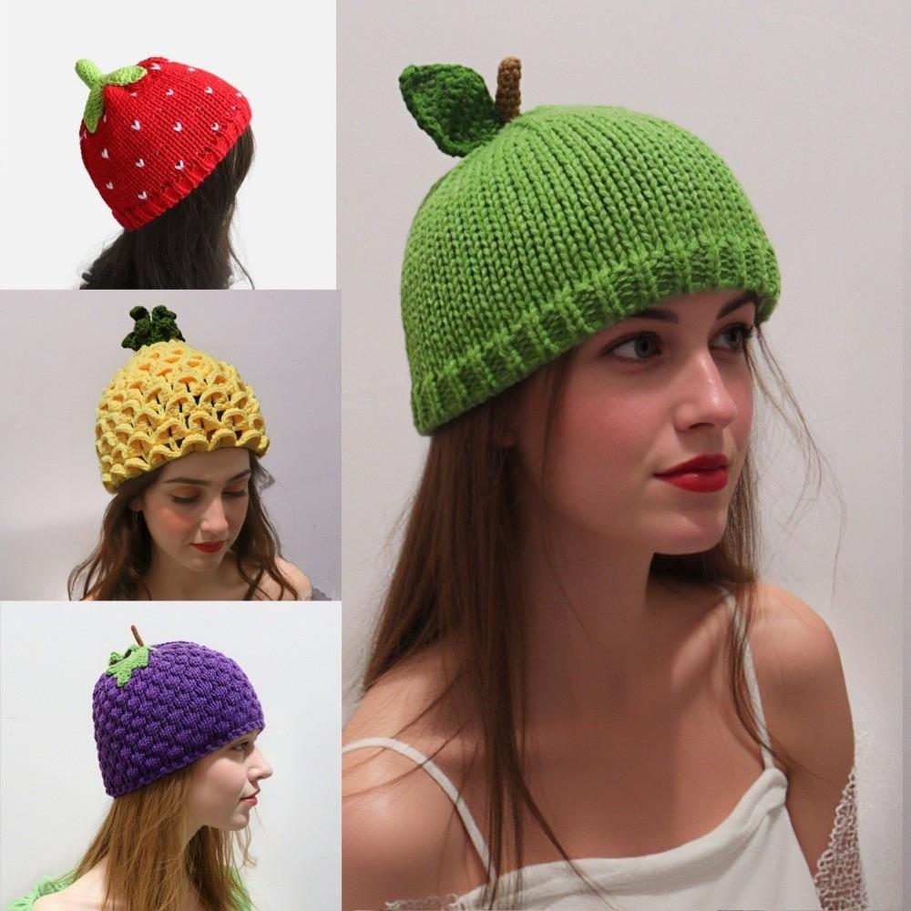 Thick Knitted Fruit Hat Soft Skiing Hat Novelty Strawberry Pullover Cap Winter Head Accessory