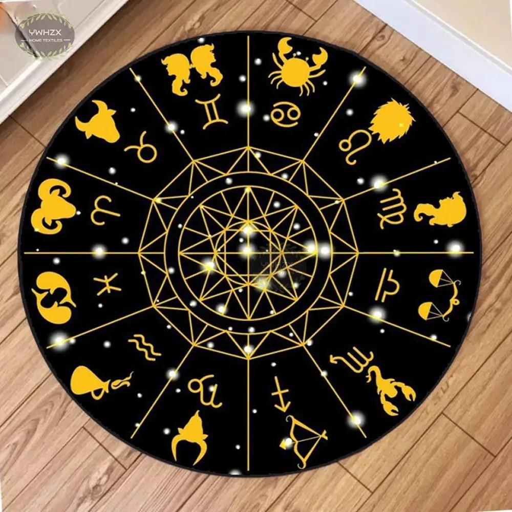 Mystical Constellation Round Mat Tarot Wheel Living Room Non-Slip Carpet Meditation Home Decoration