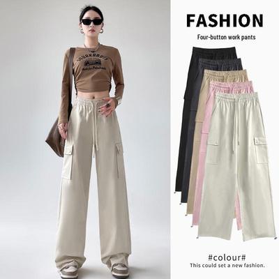 2025 Autumn Women's Wide Leg Cargo Pants: Casual, Straight Leg, Four-Buckle, Loose Japanese Style