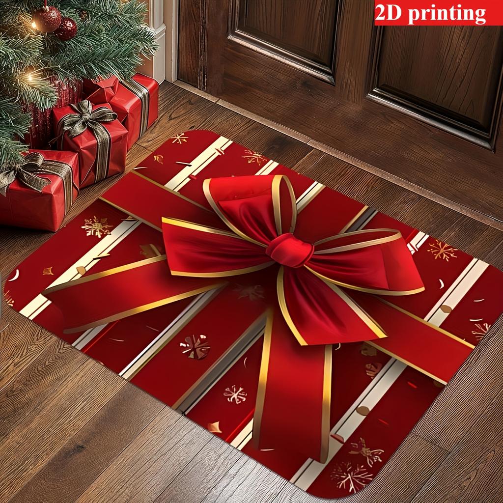 VIKAMA Gift Bow Snowflake Xmas Doormat Non-Slip Washable Front Door Rug Indoor Outdoor Holiday Entrance Decor Mat