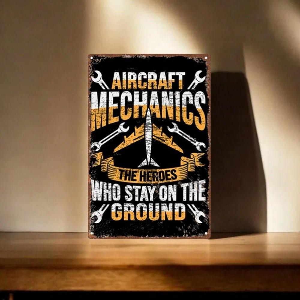 Vintage Aviation Mechanic Metal Sign - Heavy Duty Iron Wall Art Decor with Wrench