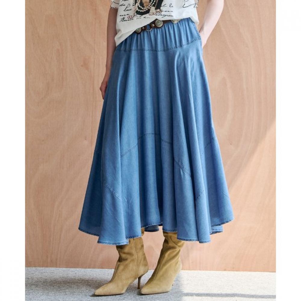 MAXZA Denim Like Flare Banding Long Skirt