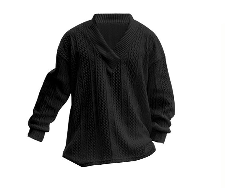 2025 Men's Casual Autumn V-neck Jacquard Knit Sweater - Loose Long Sleeve Pullover
