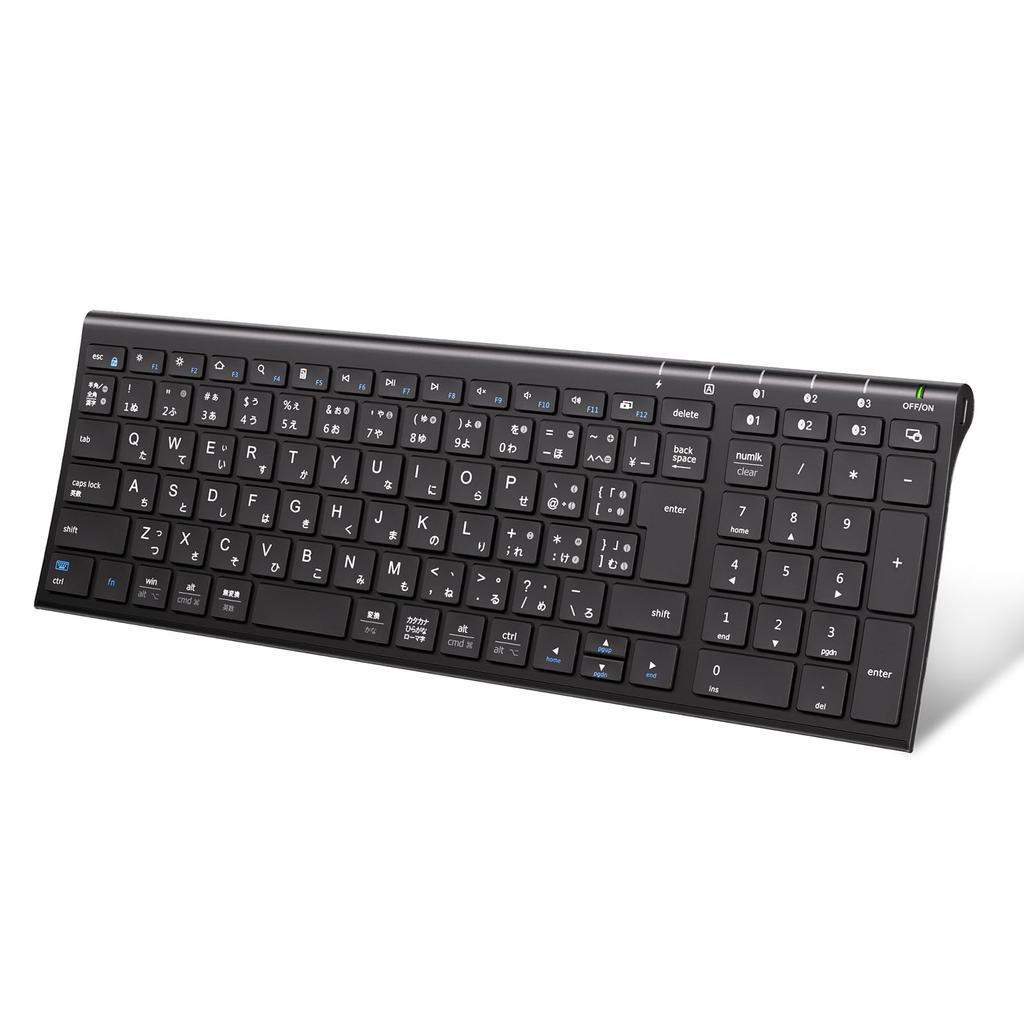 iClever Bluetooth Wireless Japanese JIS Supports 3 Simultaneous Device with Numeric Quiet Rechargeable for and Black Keyboard, Pantograph, Layout,