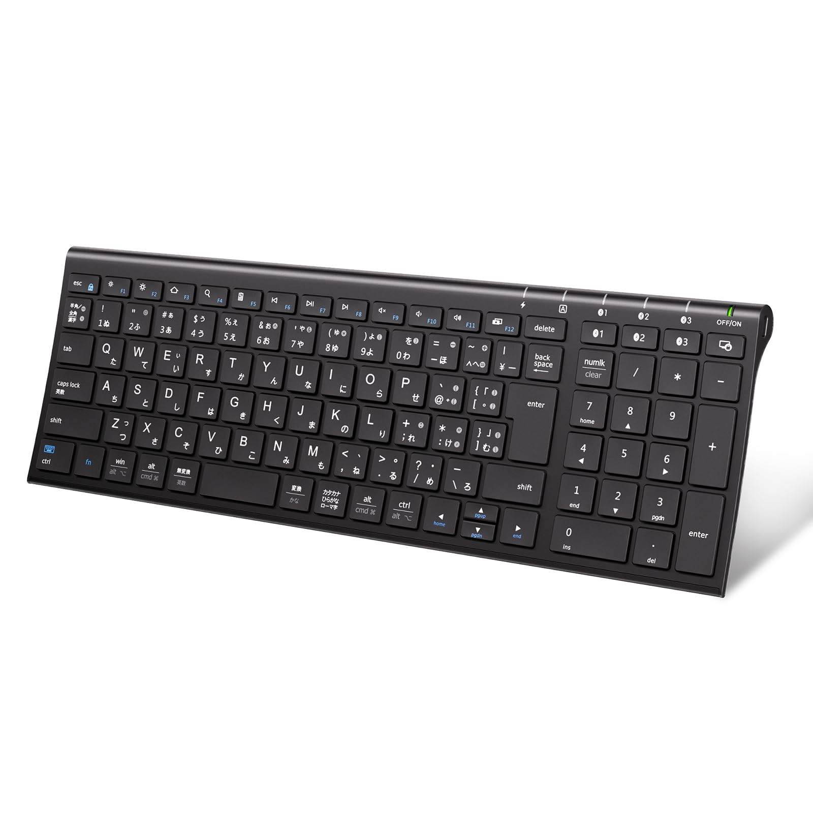 

iClever Bluetooth Wireless Japanese JIS Supports 3 Simultaneous Device with Numeric Quiet Rechargeable for and Black Keyboard, Pantograph, Layout, чорний